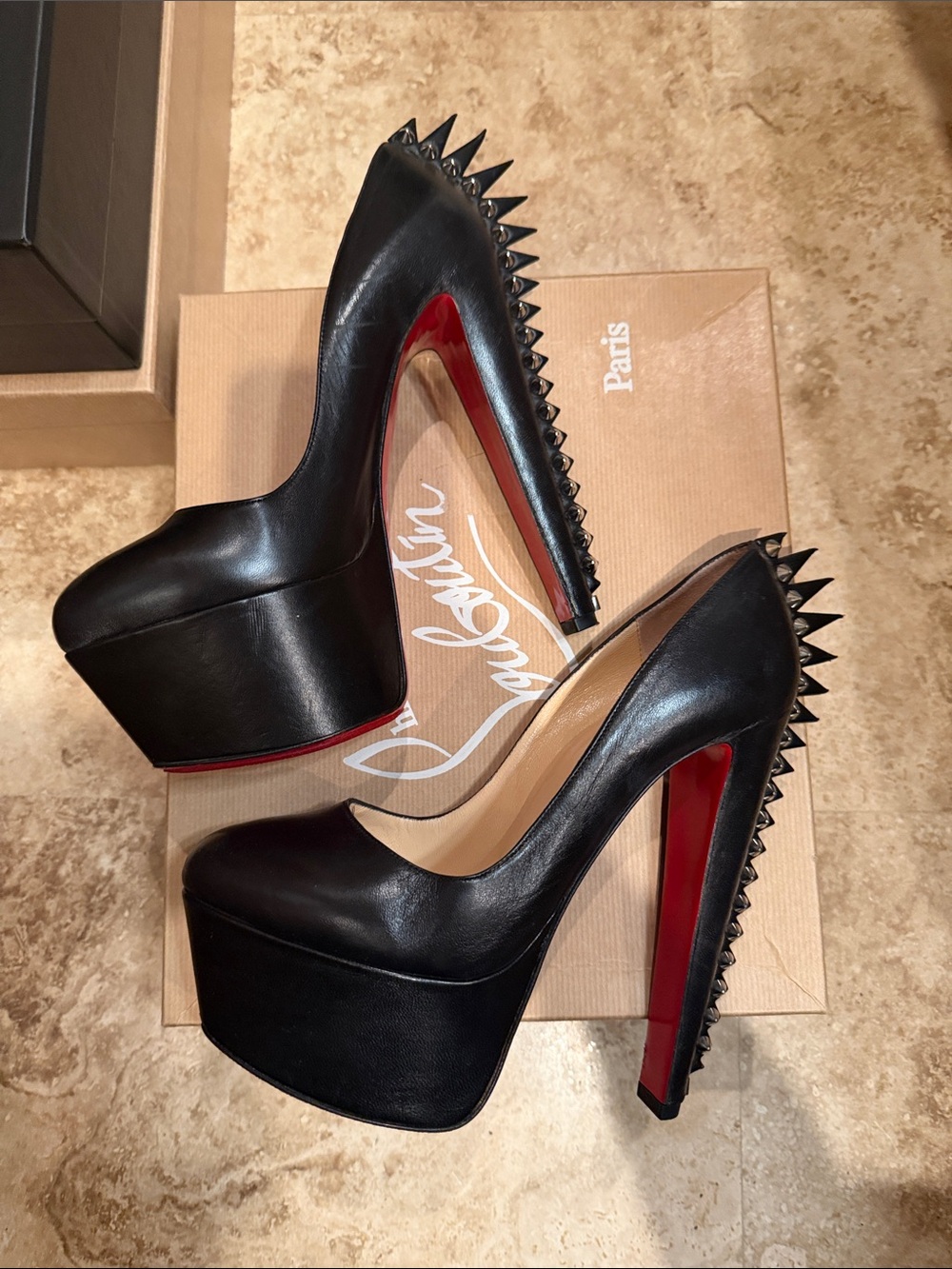 Christian Louboutin Electro Pump Black 38.5 Spike Platform Pumps w/ Red Sole